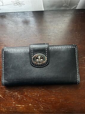 Coach Black Leather Turnlock Wallet